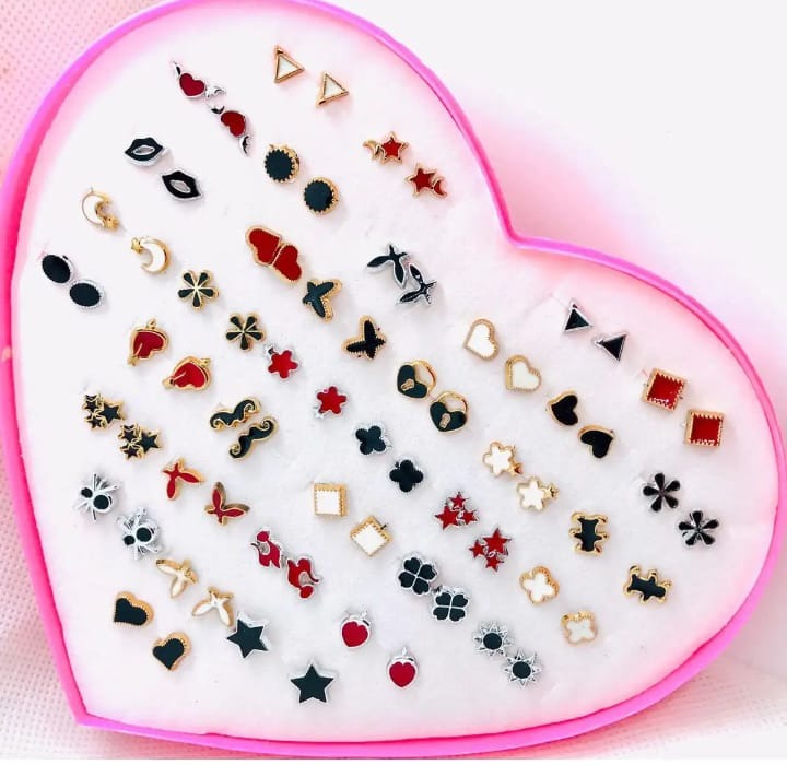 36 Pairs Of Random Beautiful studs Silicon Back With Back Stopper