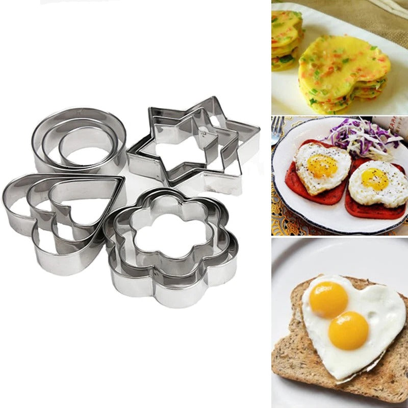12-Piece Stainless Steel Cookie Cutter Set – DIY Baking Molds in Star, Heart & Various Shapes – Multi-Purpose Kitchen Tools for Cookies, Cakes, Fried Eggs & More