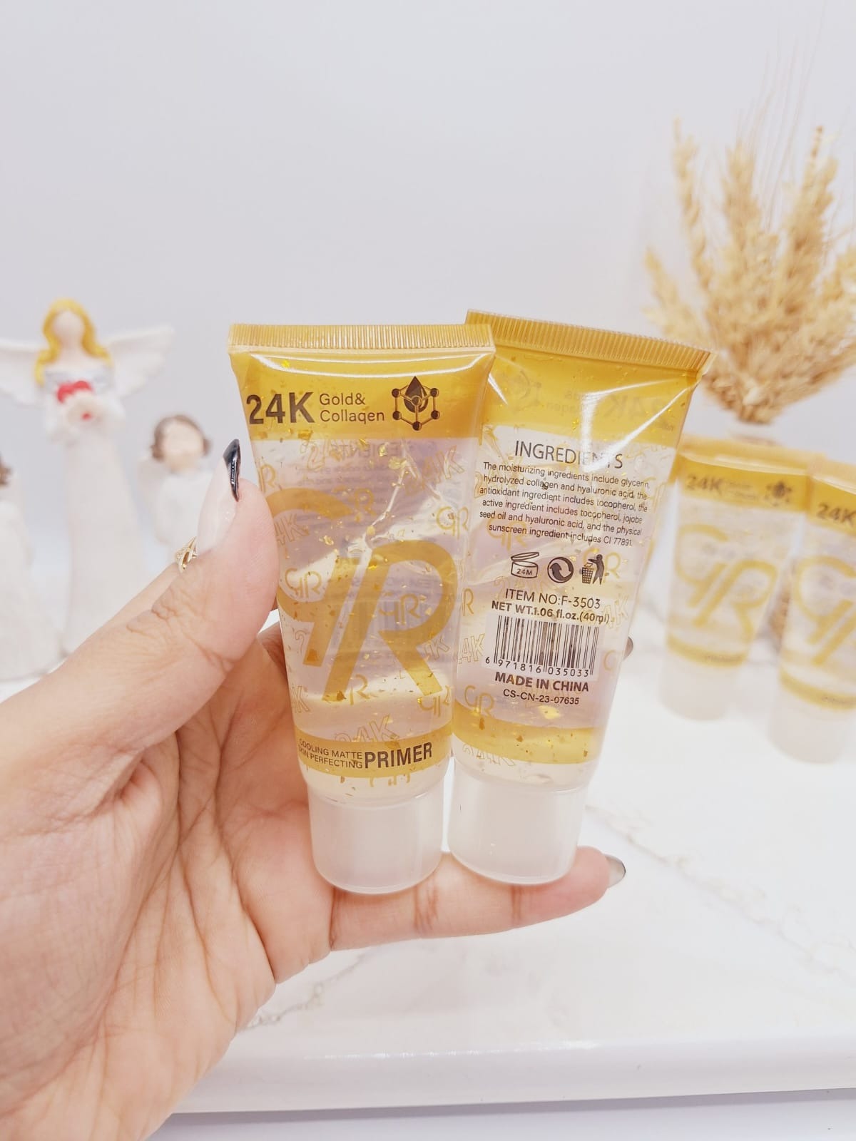 GR 24K Gold & Collagen Primer – Radiance Boosting Liquid Makeup Base, Smooth Finish, Long-Lasting Hydration, 40ml