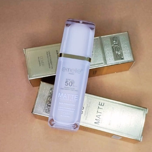 Emelie Paris SPF 50+ Foundation with Primer (30 ml) – Full Coverage, Waterproof, Matte Finish - Shade # 1