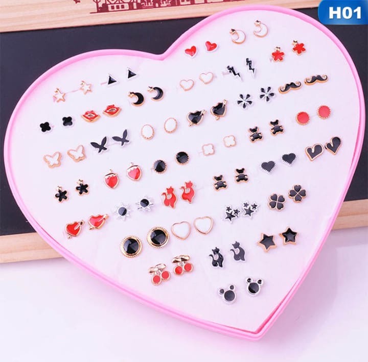 36 Pairs Of Random Beautiful studs Silicon Back With Back Stopper